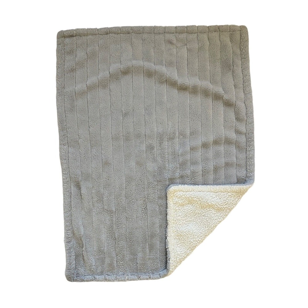 Parents Choice Walmart Gray White Blanket Stripe Sherpa Embossed Baby Plush Soft